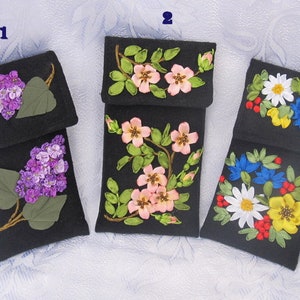 ご注文ください。刺繍入り携帯電話ケース、布製メガネポーチ、リボン刺繍、ソフト携帯電話ケース、パッド入りメガネポーチ