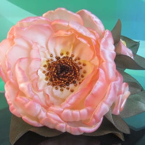 Hair/dress accessory, peach-colored rose clip and pin, floral brooch/hairpiece, satin flower brooch, satin rose brooch, silk flower clip&pin