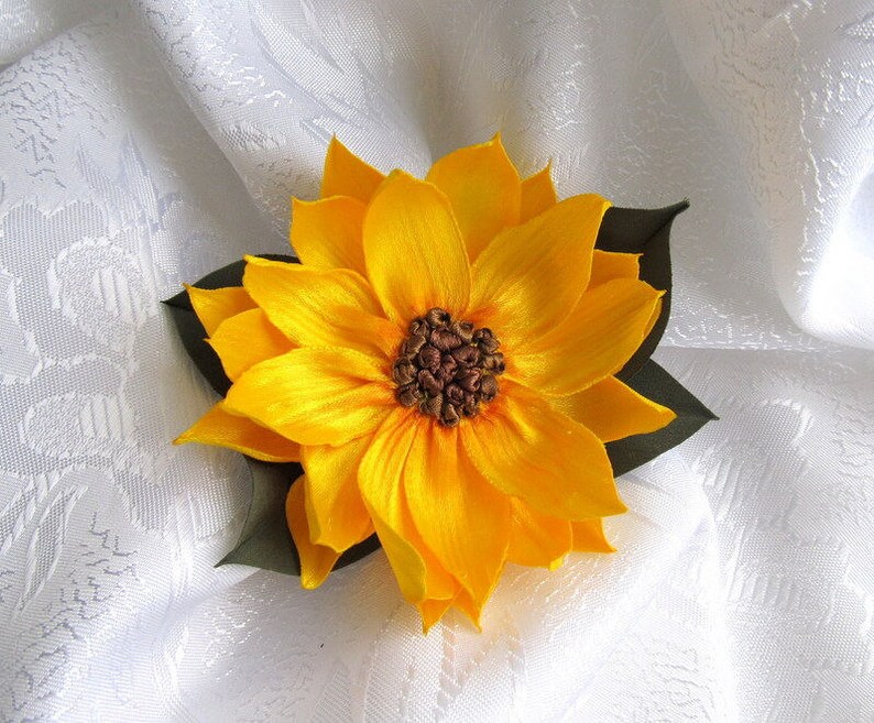 flower dress decoration poppy flower pin and clip Silk satin flower brooch sunflowerf brooch satin peony silk flower hair clip