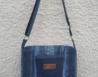 Bolso bandolera de mezclilla reciclada, bolso de mano con patchwork de jeans
