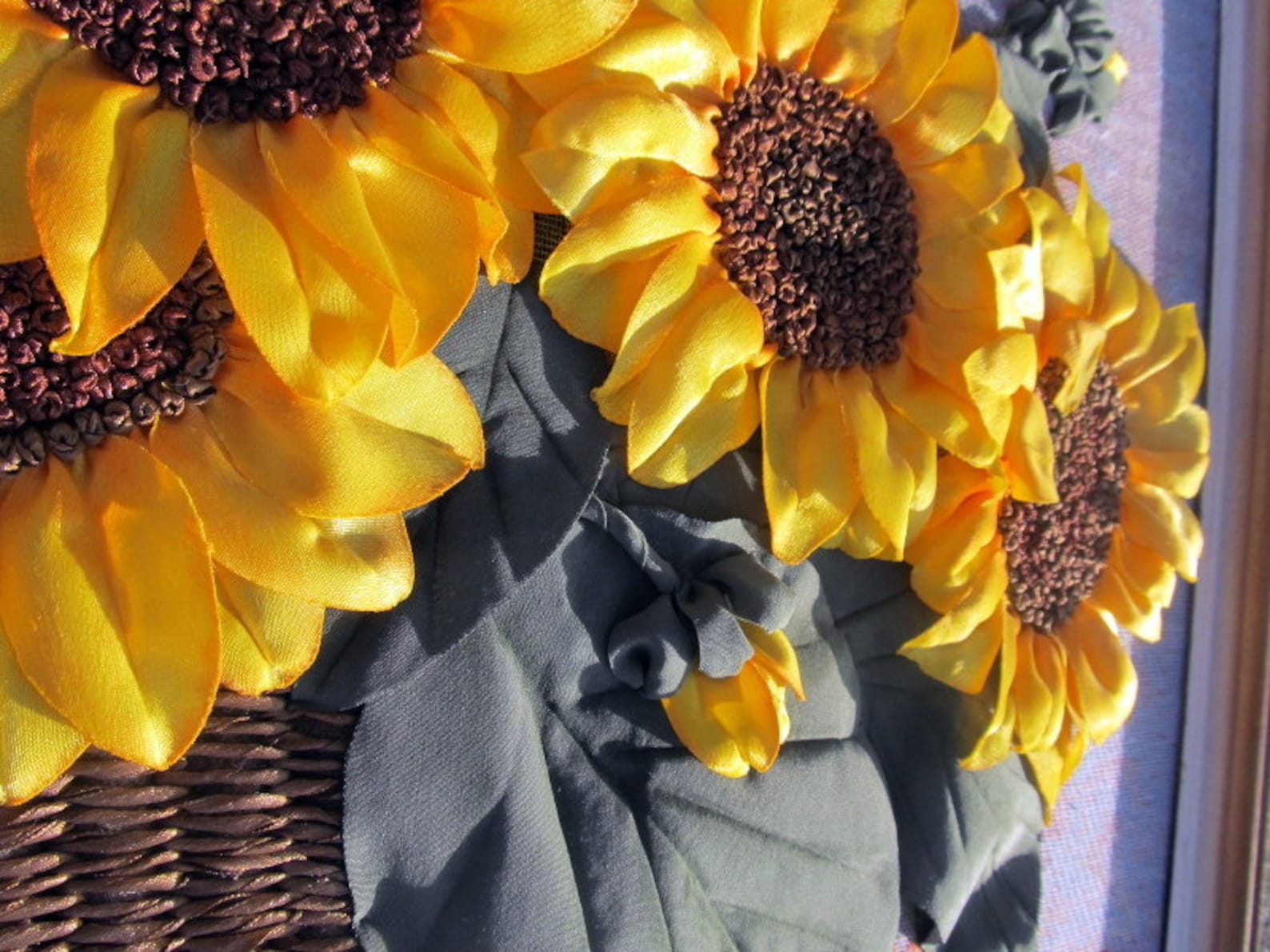 Sunflowers in a basket Big sunflowers wall hanging Ribbon Etsy