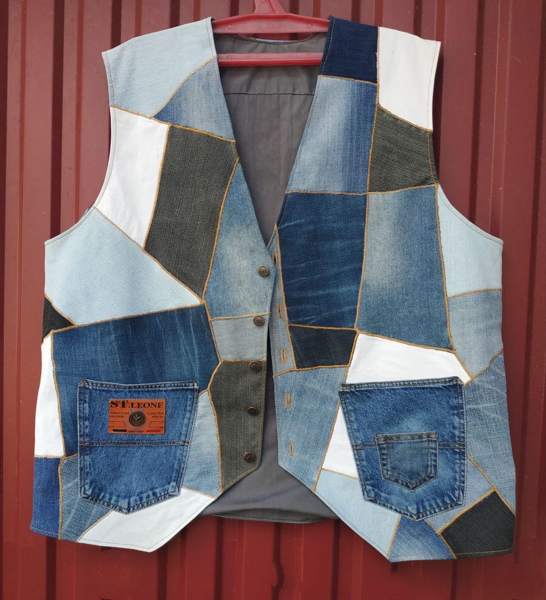 To Order. Recycled Denim Vest, Patchwork Jeans Vest, Unisex
