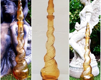 Vintage 17" Italian Empoli Depose Genie Bottle Amber Glass Spiral Snake Twist Decanter