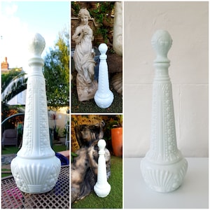 Vintage 14.9" Genie Bottle Milk Glass Decanter & Stopper White