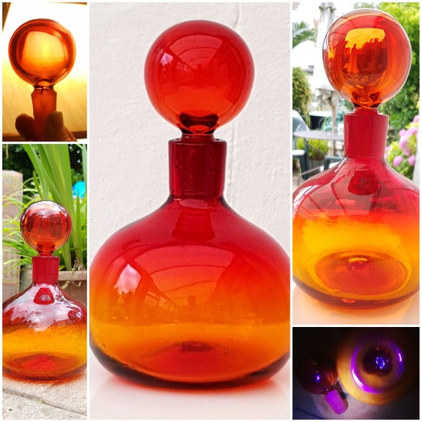 Vintage Blenko Amberina Decanter Art Glass Hand Blown Tangerine No 636s by Joel Myers