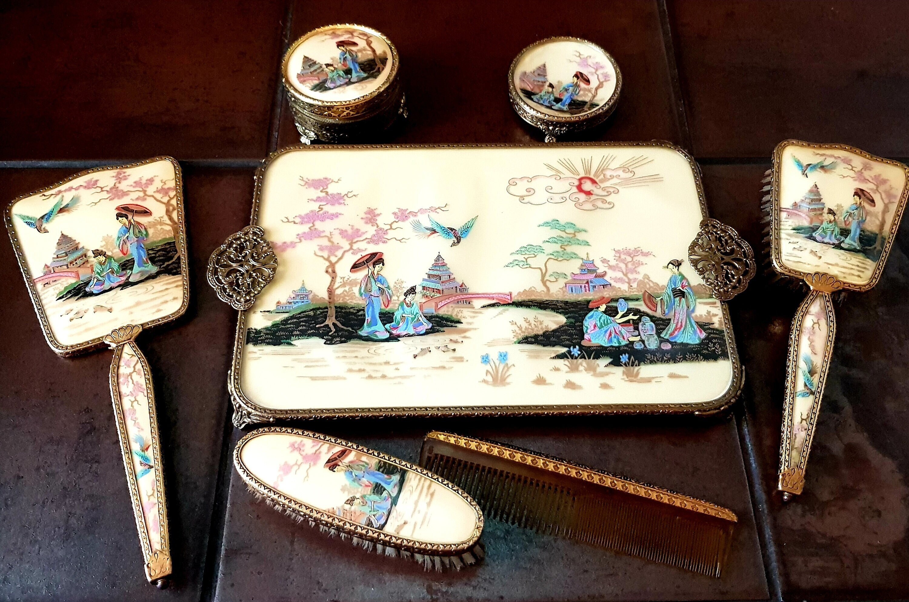 Vintage Japanese 7pc Regent of London Dressing Table Vanity Etsy