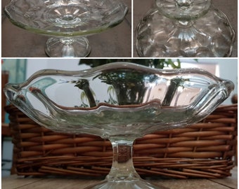 Vintage glazen taartplateau fruitschaal Tazza voetstuk geperst glas