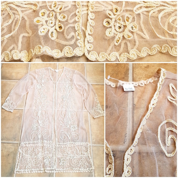 Vintage 90's Cream Crochet Lace Cotton Long Dress… - image 1