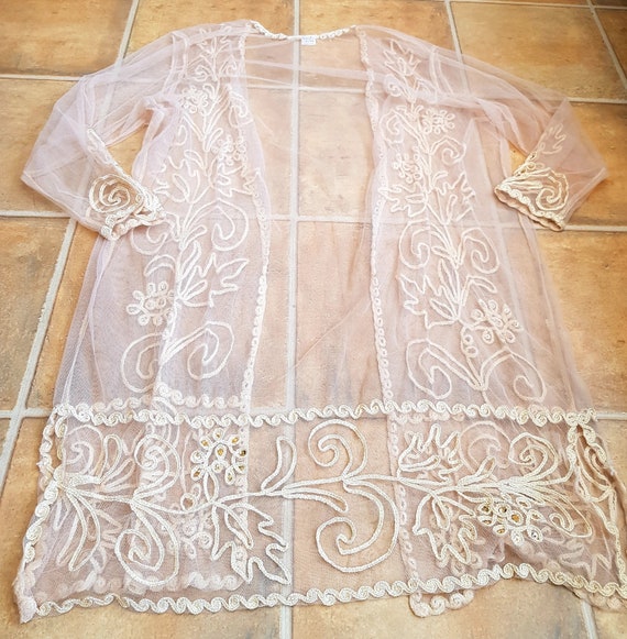Vintage 90's Cream Crochet Lace Cotton Long Dress… - image 2