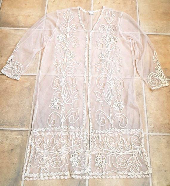 Vintage 90's Cream Crochet Lace Cotton Long Dress… - image 7