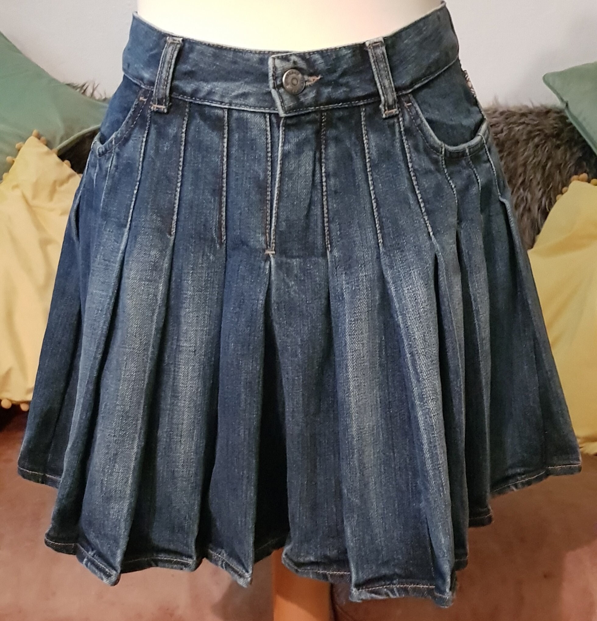 Vintage 80s Burberry Denim Mini Skirt Pleated Size 8 - Etsy