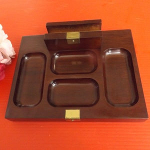 Delightful wooden desk organizer with brass decoration by Bombay Co. storage, small things holder or everything you can imagine. Gift idea