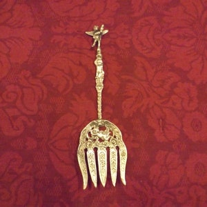Antique Collectible Baroque Serving Fork. Silver plated. Cherubs Italy Montagnani gift idea