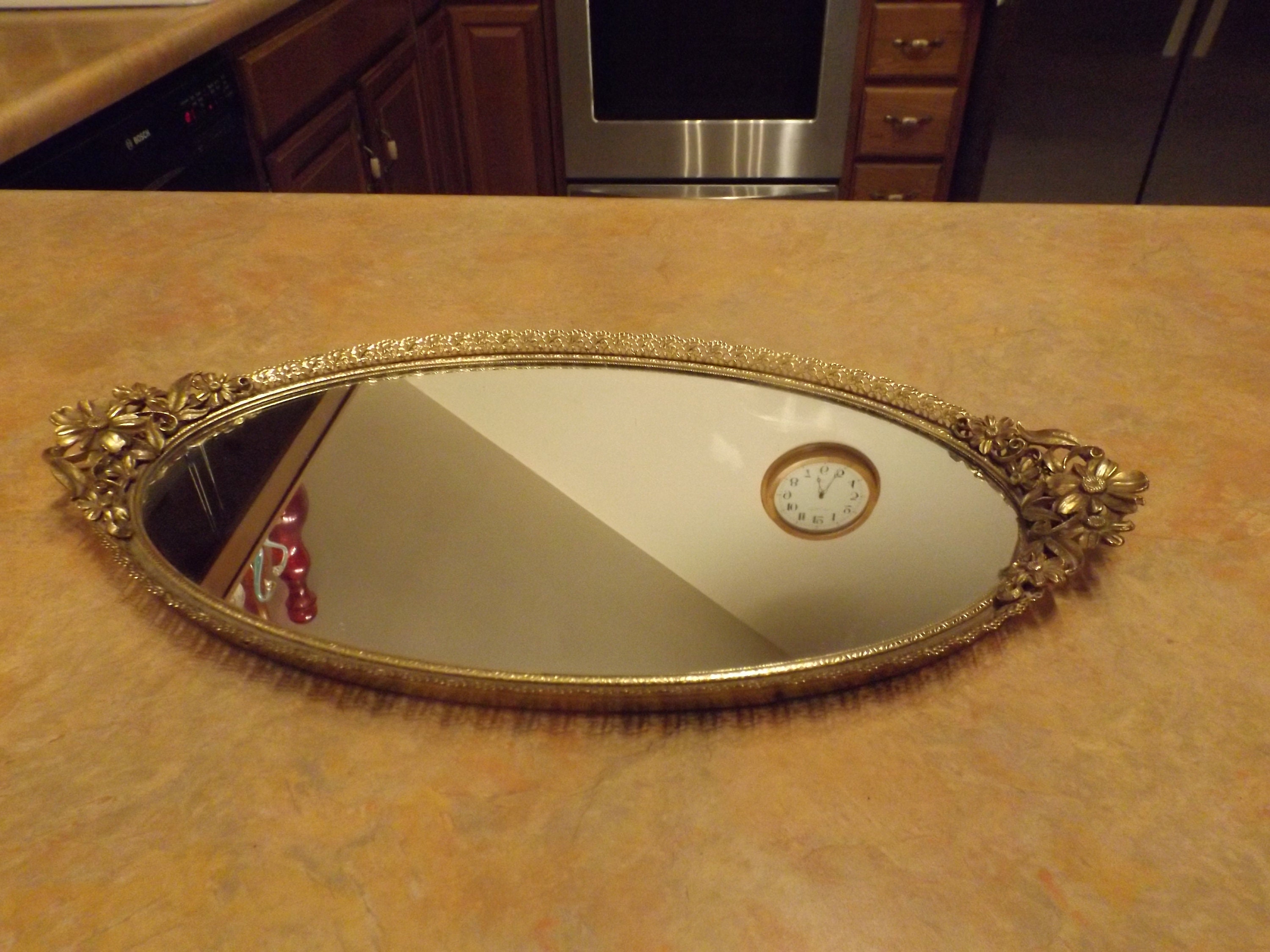 Vintage Mirror Tray Oval Mirrored Dresser Tray With Brass Etsy