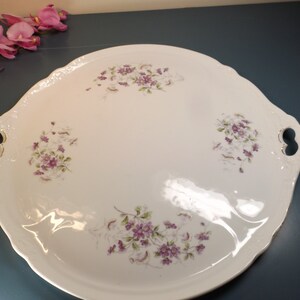 Delightful antique French porcelain platter or tray with handles decorated with violets. Embossed Home decor Gift