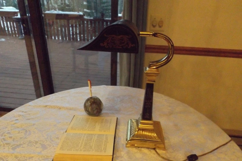 Sale Antique Desk Lamp Circa 60 S Brass Base Shade Holder Etsy