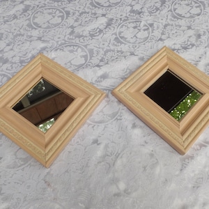 Lot of 2 mirrors in wooden frames( 7 1/4&quot; x 7 1/4&quot;) Make up Vanity square  wall mirrors. Home decor.Mirror project Gift idea