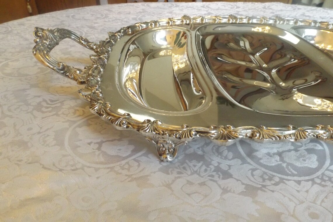 25 Silver Plated extra large footed serving tray with Etsy