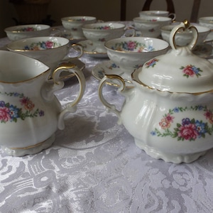 Bavaria Edelstein Maria Theresia Germany vintage Porcelain tea coffee full set service for 12, total 48 pieces Home decor Wedding Gift idea