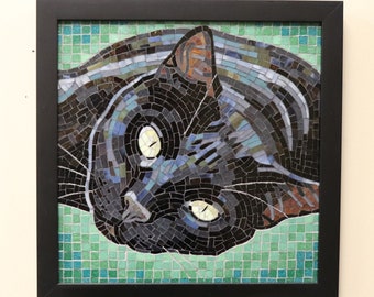 Black Cat Stained Glass Mosaic