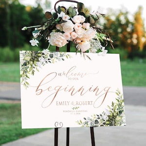Signo de boda de vegetación, signo de bienvenida de hojas botánicas de vegetación, signo de bienvenida de vegetación, signo de bienvenida de boda, decoraciones de boda de vegetación