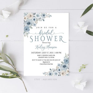 Bridal Shower Invitation, Bridal Shower Invite, Bridal shower Sign, Bridal shower decor, Brial shower Poster, Dusty Blue Decor