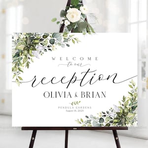 Welkomstbord receptie, bord bruiloft receptie, welkomstbord bruiloft, decor bruiloft receptie, bord groen bruiloft, bord repetitiediner