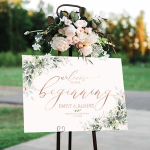 Wedding Welcome Sign, Wedding signs, Rustic welcome sign, Engagement welcome sign, Greenery sign, Greenery decor, Greenery wedding sign