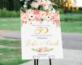 Cartel del 50 aniversario, cartel de bienvenida del aniversario, decoración del 50 aniversario, cartel del 50 aniversario, invitación del 50 aniversario