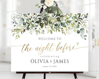Rehearsal Dinner Sign, Wedding Rehearsal Sign, Greenery Rehearsal Decor, Wedding welcome sign, Greenery Wedding Decorations, Rehearsal Signs