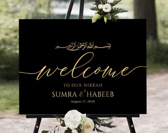 Panneaux de Nikkah, panneau de cérémonie de Nikkah, panneau de bienvenue de Nikkah, décoration de cérémonie de Nikkah, décorations de cérémonie de Nikkah, cérémonie de mariage islamique