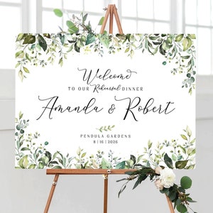 Rehearsal Dinner Sign, Wedding Rehearsal Sign, Greenery Wedding, Engagement welcome sign, Wedding welcome sign, Greenery Wedding Decoration