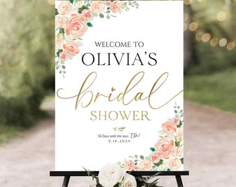 Bridal Shower decorations, Shower Welcome Sign, Bridal Shower sign, Coral Decor, Bridal Shower Invitations, Bridal shower game, Peach decor