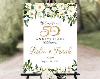 50th anniversary sign, Gold wedding Anniversary, 50th Anniversary decoration, Greenery Wedding Anniversary, 50th anniversary poster