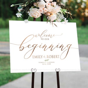 Plaque de bienvenue pour mariage, plaque de bienvenue pour mariage, décoration de mariage en or rose, plaque de mariage en or rose, plaque d'entrée, enseignes