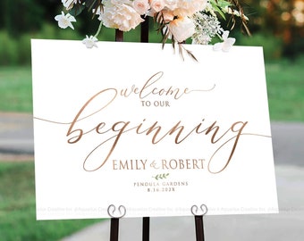 Willkommen zu unserem Anfang Schild, Hochzeit Willkommensschild, Hochzeitsschilder, Roségold Hochzeitsdeko, Roségold Hochzeitsschild, Eingangsschild, Schilder