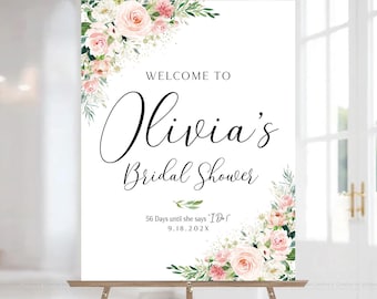 Bridal Shower sign, Bridal Shower decoration, Bridal Shower Welcome Sign, Bridal shower Invitation, Bridal shower Poster, Blush Pink decor