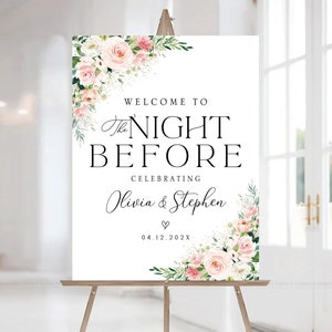Letrero de cena de ensayo, letrero de bienvenida de compromiso, letrero de bienvenida de boda, letrero de La noche anterior, letrero de bienvenida de boda, decoración de cena de ensayo