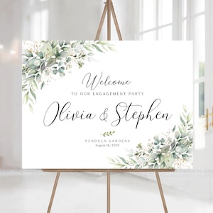 Engagement welcome sign, Engagement party sign, Engagement Decor, Engagement party decorations, Greenery Engagement Sign, Engaged Sign