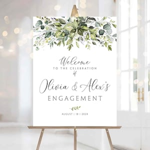 Engagement welcome sign, Engagement party sign, Greenery Party Decor, Engagement party decorations, Engagement Sign, Engaged sign, Signs