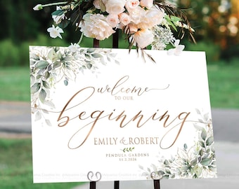 Wedding Welcome Sign, Wedding signs, Rustic welcome sign, Engagement welcome sign, Greenery sign, Greenery decor, Greenery wedding sign