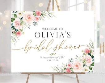 Bridal Shower sign, Bridal Shower Decorations, Bridal Shower Welcome Sign, Bridal shower Invitation, Bridal shower Poster, Blush Pink decor