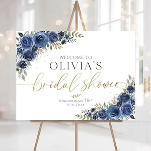 Bridal Shower sign, Bridal Shower decoration, Bridal Shower Welcome Sign, Navy Bridal Shower, Navy Blue Bridal Shower Decor, Navy Blue Decor