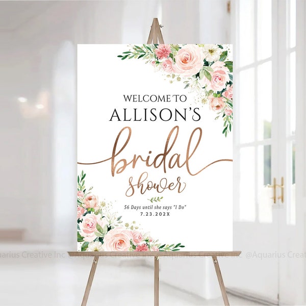 Bridal Shower sign, Bridal Shower decorations, Bridal Shower Welcome Sign, Bridal shower Invitation, Bridal shower Poster, Blush Pink decor