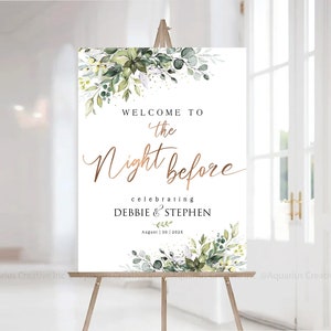 Rehearsal Dinner Sign, Rehearsal Sign, Greenery Decor, The Night Before Rehearsal Dinner Welcome Sign, Wedding Sign, Greenery Eucalyptus