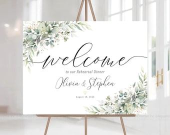 Probe Abendessen Zeichen, Hochzeitsprobe Zeichen, Greenery Hochzeit, Greenery Probe Abendessen Dekor, Hochzeit Willkommensschild, Greenery Dekorationen