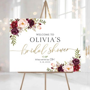 Letrero de despedida de soltera, letrero de bienvenida a la despedida de soltera, letrero de despedida de soltera de otoño, despedida de soltera color burdeos, invitación a la despedida de soltera, decoración de la ducha