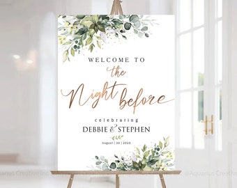 Rehearsal Dinner Sign, Rehearsal Sign, Greenery Decor, The Night Before Rehearsal Dinner Welcome Sign, Wedding Sign, Greenery Eucalyptus