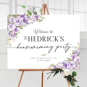 Letrero de bienvenida para inauguración de la casa, Letrero para fiesta de inauguración de la casa, Decoración para fiesta de inauguración de la casa, Invitación para inauguración de la casa, Decoraciones para inauguración de la casa, Morado