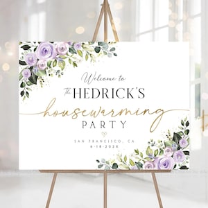 Letrero de bienvenida para inauguración de la casa, Letrero para fiesta de inauguración de la casa, Decoración para fiesta de inauguración de la casa, Invitación para inauguración de la casa, Decoraciones para inauguración de la casa, Morado